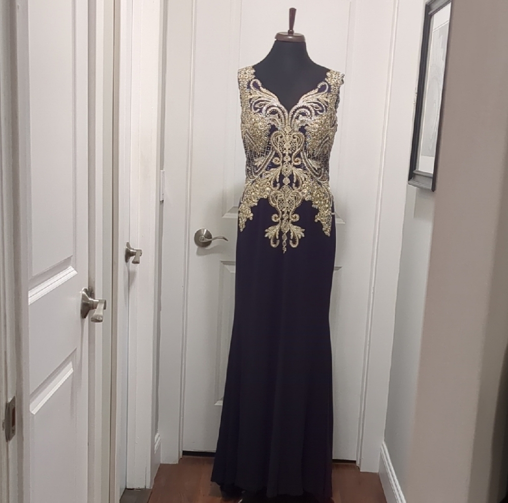 Elegant Plum and Gold Evening Gown